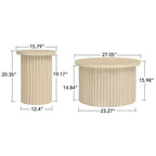 Tables basses rondes cannelées FurnitureR, lot de 2 tables gigognes en bois naturel pour salon ou lounge