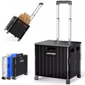 65 L Black Foldable Rolling Shopping Cart with Telescopic Handle and 360 Swivel Wheels Heavy Duty Utility Cart for Groceries Office Travel