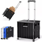 65 L Black Foldable Rolling Shopping Cart with Telescopic Handle and 360 Swivel Wheels Heavy Duty Utility Cart for Groceries Office Travel