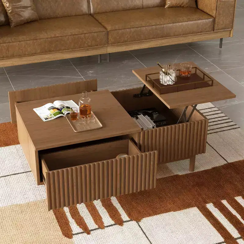 Table basse élévatrice moderne Luck Live 51.1 avec 2 tiroirs de rangement et un compartiment caché