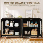 Buffet bas Boho en rotin à 2 portes, buffet en bois avec étagères réglables et rangement, armoire multi-usages pour cuisine, salon, salle à manger
