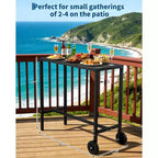 Table de bar roulante d'extérieur 39" avec roues et pieds réglables, table en métal hauteur comptoir pour terrasse, balcon, jardin et usage intérieur, noire
