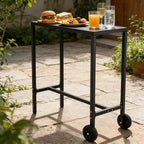 Table de bar roulante d'extérieur 39" avec roues et pieds réglables, table en métal hauteur comptoir pour terrasse, balcon, jardin et usage intérieur, noire