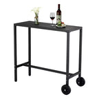 Table de bar roulante d'extérieur 39" avec roues et pieds réglables, table en métal hauteur comptoir pour terrasse, balcon, jardin et usage intérieur, noire