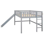 Bellemave Lit mezzanine bas pleine taille avec toboggan et échelle verticale, cadre en bois massif, design peu encombrant pour enfants, gris