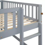 Bellemave Lit mezzanine bas pleine taille avec toboggan et échelle verticale, cadre en bois massif, design peu encombrant pour enfants, gris