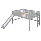 Bellemave Lit mezzanine bas pleine taille avec toboggan et échelle verticale, cadre en bois massif, design peu encombrant pour enfants, gris