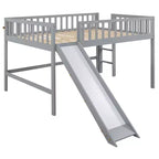Bellemave Lit mezzanine bas pleine taille avec toboggan et échelle verticale, cadre en bois massif, design peu encombrant pour enfants, gris