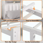 Cadre de lit double moderne blanc avec station de recharge, lumières LED, tête de lit de rangement, lit plateforme rembourré, pas besoin de sommier tapissier, chambre d'adolescent gamer