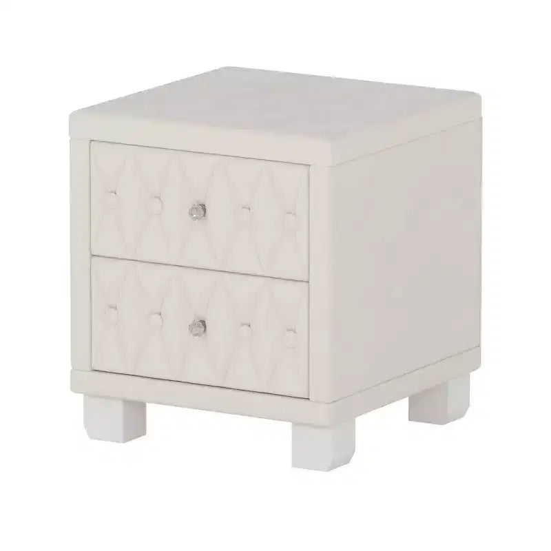 Table de chevet Whisen élégante en velours avec 2 tiroirs et poignées en cristal, table de chevet de rangement capitonnée à boutons