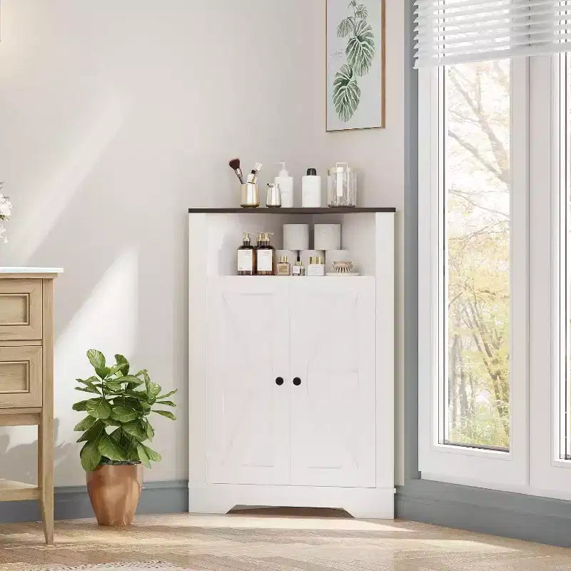 Meuble d'angle de rangement, petit meuble d'angle de ferme avec porte et étagère réglable, organisateur étroit pour salle de bain, cuisine ou salon