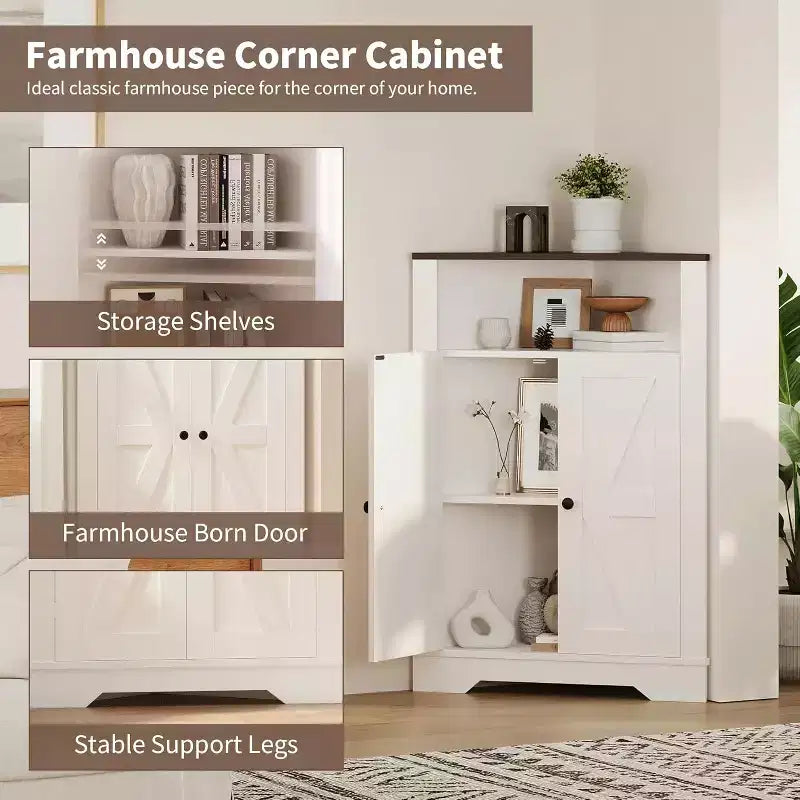 Meuble d'angle de rangement, petit meuble d'angle de ferme avec porte et étagère réglable, organisateur étroit pour salle de bain, cuisine ou salon