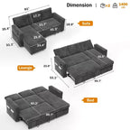 Canapé convertible Dyonery - Canapé-lit 2-en-1 avec rangement et méridienne, canapé sectionnel en chenille avec ports USB, assemblage sans outils