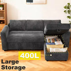 Canapé convertible Dyonery - Canapé-lit 2-en-1 avec rangement et méridienne, canapé sectionnel en chenille avec ports USB, assemblage sans outils