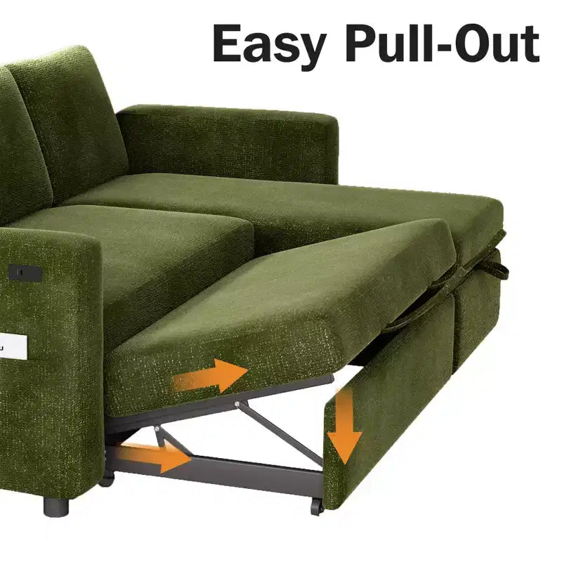 Canapé convertible Dyonery - Canapé-lit 2-en-1 avec rangement et méridienne, canapé sectionnel en chenille avec ports USB, assemblage sans outils