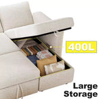 Canapé convertible Dyonery - Canapé-lit 2-en-1 avec rangement et méridienne, canapé sectionnel en chenille avec ports USB, assemblage sans outils