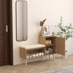 Banc de rangement à chaussures 2-en-1 moderne pour entrée avec meuble en rotin PP, 2 étagères réglables, coussin amovible pour petits espaces-Panipeachy