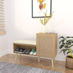 Banc de rangement à chaussures 2-en-1 moderne pour entrée avec meuble en rotin PP, 2 étagères réglables, coussin amovible pour petits espaces-Panipeachy