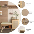 Banc de rangement à chaussures 2-en-1 moderne pour entrée avec meuble en rotin PP, 2 étagères réglables, coussin amovible pour petits espaces-Panipeachy