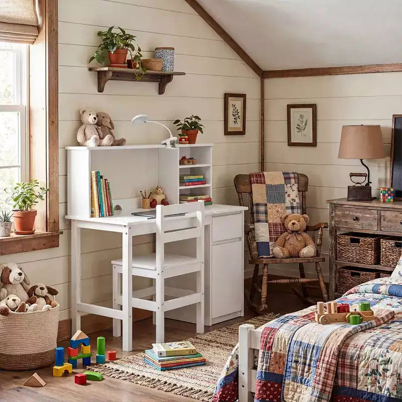 Ensemble bureau et chaise pour enfants Famapy en bois massif : Plateau inclinable réglable + Armoire intégrée + Lampe à pince – Station d'étude ergonomique pour enfants