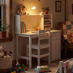 Ensemble bureau et chaise pour enfants Famapy en bois massif : Plateau inclinable réglable + Armoire intégrée + Lampe à pince – Station d'étude ergonomique pour enfants