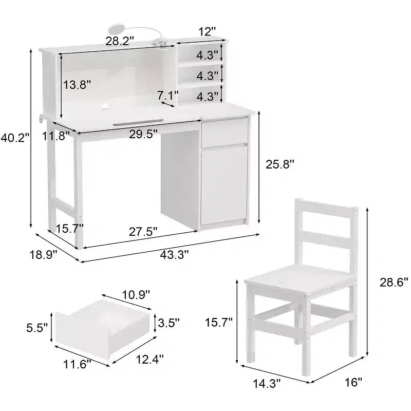 Ensemble bureau et chaise pour enfants Famapy en bois massif : Plateau inclinable réglable + Armoire intégrée + Lampe à pince – Station d'étude ergonomique pour enfants