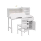 Ensemble bureau et chaise pour enfants Famapy en bois massif : Plateau inclinable réglable + Armoire intégrée + Lampe à pince – Station d'étude ergonomique pour enfants