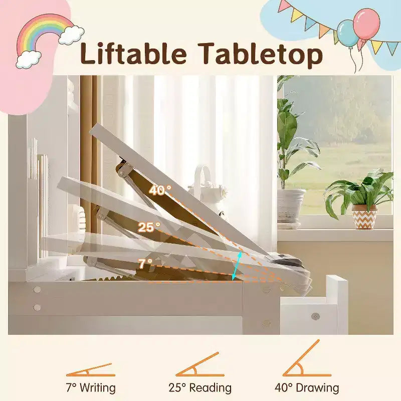 Ensemble bureau et chaise pour enfants Famapy en bois massif : Plateau inclinable réglable + Armoire intégrée + Lampe à pince – Station d'étude ergonomique pour enfants