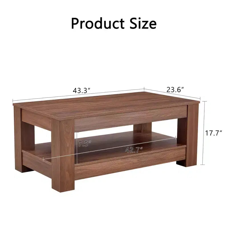 Table basse rectangulaire en bois Ora Maison Modern, table d'appoint industrielle à 2 niveaux, Noyer