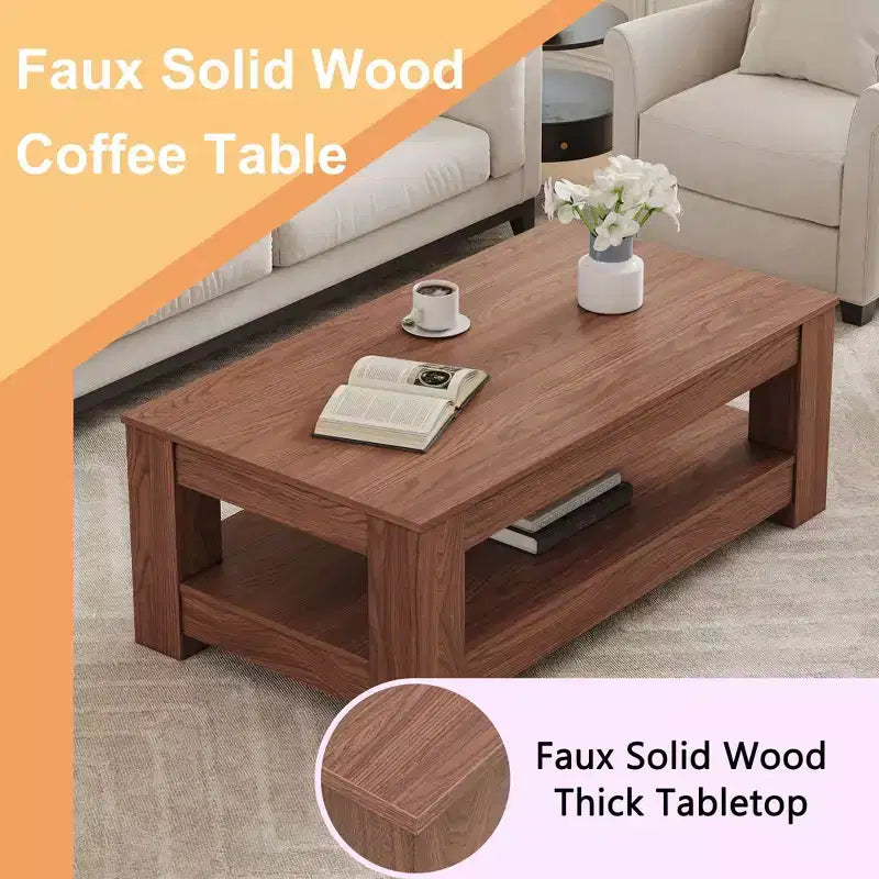 Table basse rectangulaire en bois Ora Maison Modern, table d'appoint industrielle à 2 niveaux, Noyer