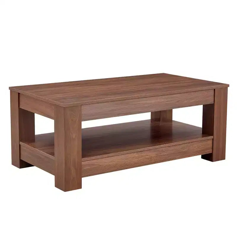 Table basse rectangulaire en bois Ora Maison Modern, table d'appoint industrielle à 2 niveaux, Noyer
