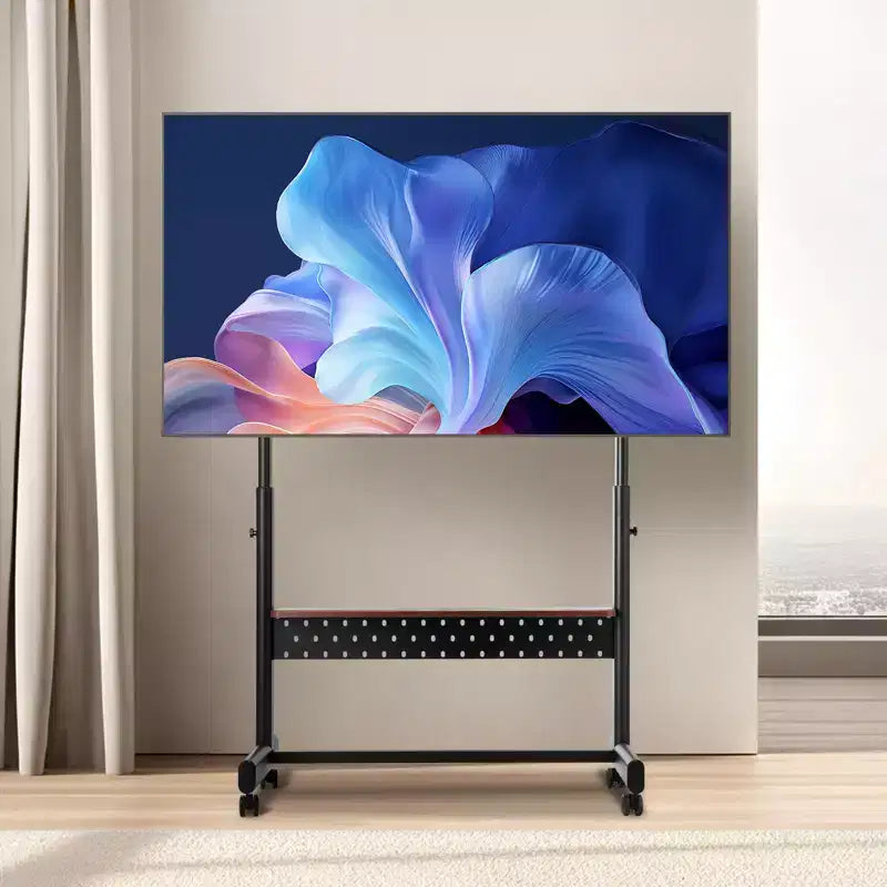 Meuble TV roulant VEVOR, Chariot TV mobile pour écrans de 55 à 100 pouces, Support de moniteur portable réglable en hauteur avec plateau, Supporte jusqu'à 93 kg, Noir