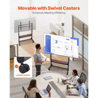 Meuble TV roulant VEVOR, Chariot TV mobile pour écrans de 55 à 100 pouces, Support de moniteur portable réglable en hauteur avec plateau, Supporte jusqu'à 93 kg, Noir