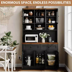 71 armoire de garde-manger avec station de chargement, grande armoire de rangement de cuisine avec support pour micro-ondes, buffet de cuisine de style ferme avec tiroirs de rangement