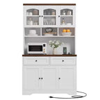 71 armoire de garde-manger avec station de chargement, grande armoire de rangement de cuisine avec support pour micro-ondes, buffet de cuisine de style ferme avec tiroirs de rangement