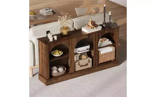 63 Rustic Brown Arched TV Stand - 3-Tier Media Console for TVs Up to 70 Inch, Entryway Console Table