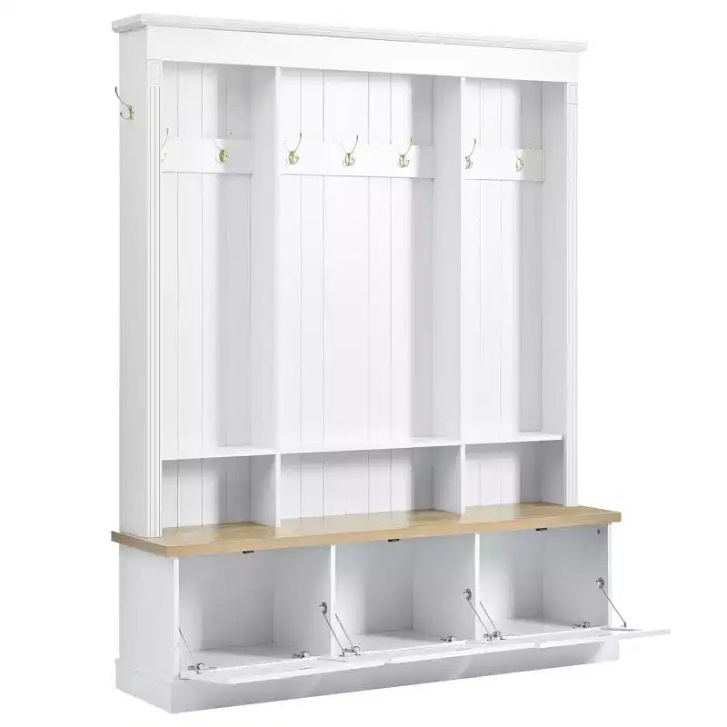 Meuble d'entrée GDFStudio Keith Farmhouse élégant avec banc de rangement et armoires, éclairage LED