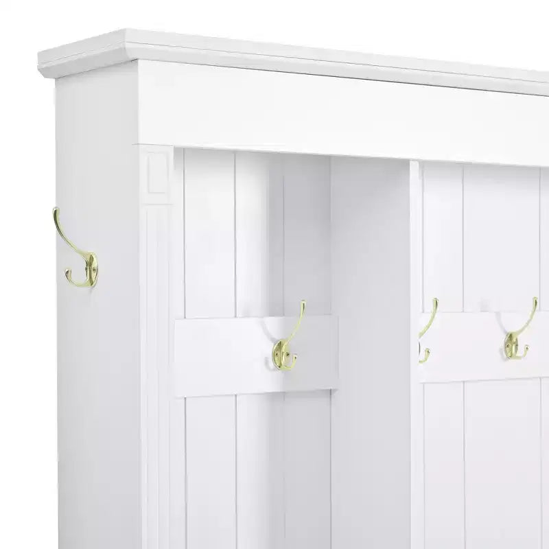 Meuble d'entrée GDFStudio Keith Farmhouse élégant avec banc de rangement et armoires, éclairage LED