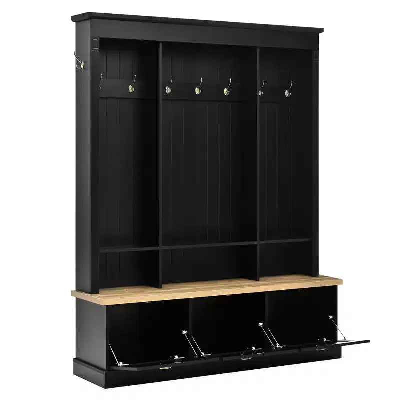 Meuble d'entrée GDFStudio Keith Farmhouse élégant avec banc de rangement et armoires, éclairage LED