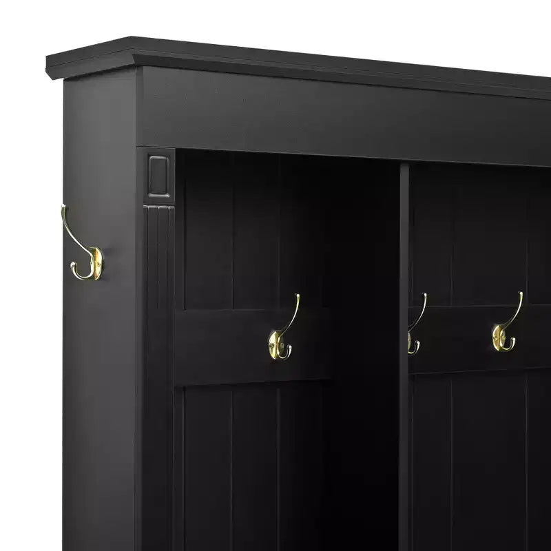 Meuble d'entrée GDFStudio Keith Farmhouse élégant avec banc de rangement et armoires, éclairage LED
