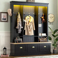 GDFStudio Keith Farmhouse Elegant LED Light Hall Tree with Storage Bench and Cabinets