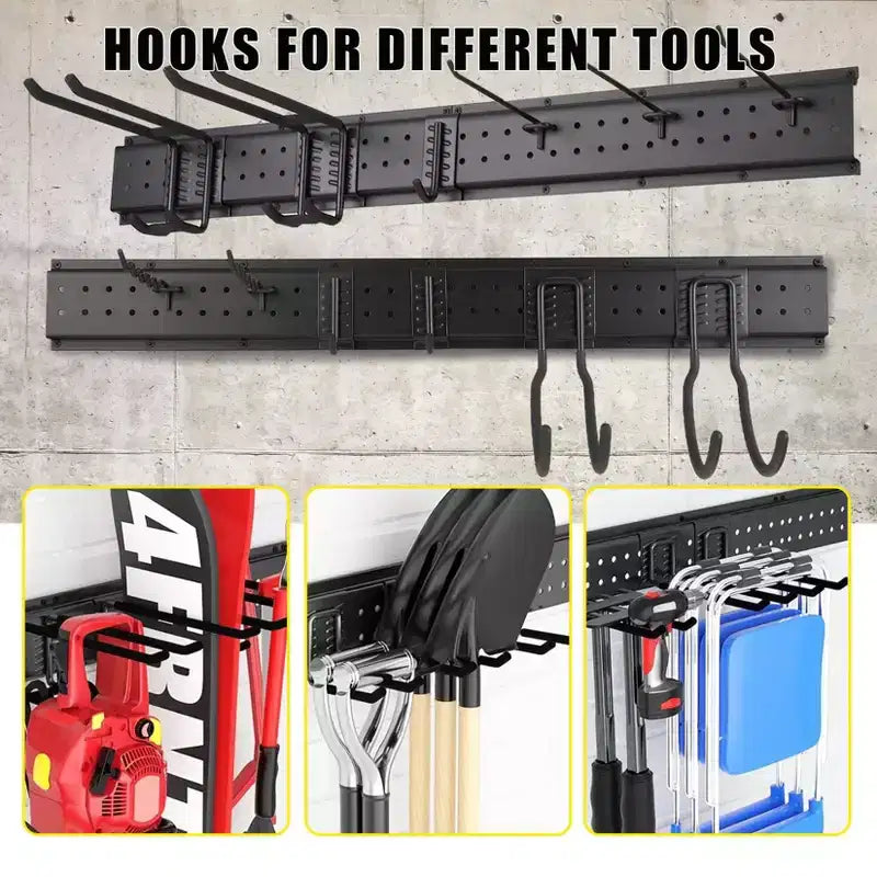 Support mural robuste pour outils de garage 66 - Étagère de rangement réglable avec 12 crochets en métal - Idéal pour garage, sous-sol, cour, cellier