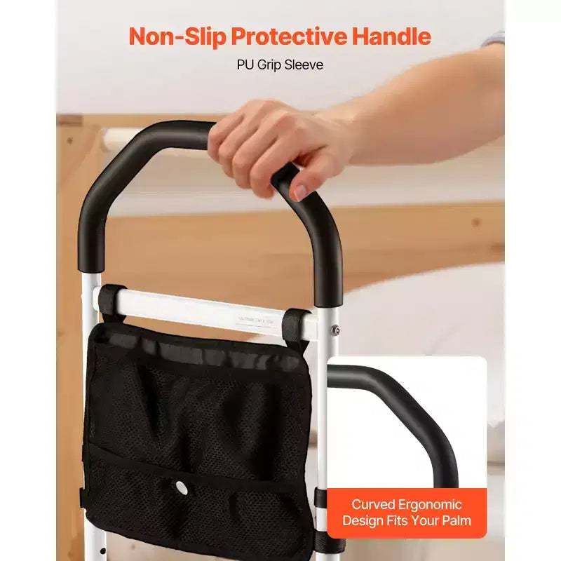 Barre de lit VEVOR pour personnes âgées, barres d'appui de chevet avec pied de support et main courante en PU, canne de chevet en acier au carbone réglable en hauteur, noir + blanc