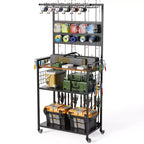 Fishing Rod Holders for Garage, Rolling Fishing Pole Organizer Cart with Pegboard, Fishing Gear Storage Stand Hold up to 12 Rods, Reels, Tackle Boxes