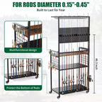 Porte-cannes à pêche pour garage, chariot de rangement roulant pour cannes à pêche avec panneau perforé, support de rangement pour équipement de pêche pouvant contenir jusqu'à 12 cannes, moulinets, boîtes de pêche