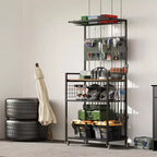Porte-cannes à pêche pour garage, chariot de rangement roulant pour cannes à pêche avec panneau perforé, support de rangement pour équipement de pêche pouvant contenir jusqu'à 12 cannes, moulinets, boîtes de pêche