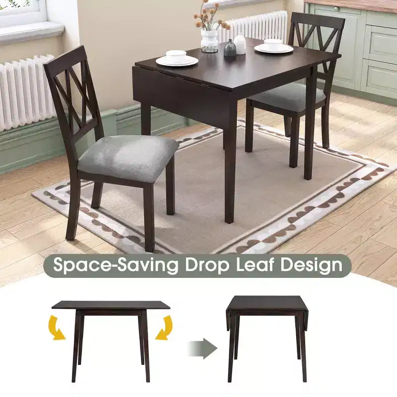 Ensemble table à manger pliable avec 4 chaises rembourrées, design extensible, pour salles à manger compactes