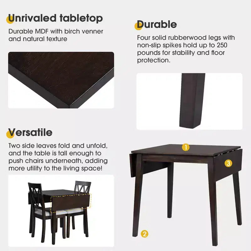 Ensemble table à manger pliable avec 4 chaises rembourrées, design extensible, pour salles à manger compactes