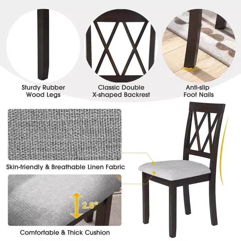 Ensemble table à manger pliable avec 4 chaises rembourrées, design extensible, pour salles à manger compactes
