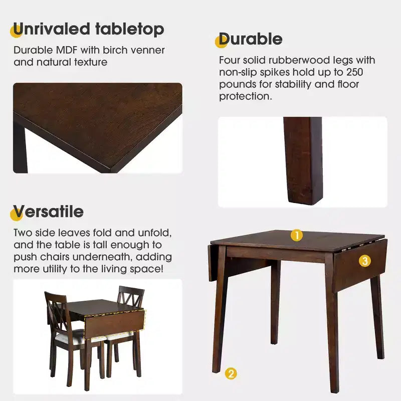 Ensemble table à manger pliable avec 4 chaises rembourrées, design extensible, pour salles à manger compactes